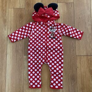 Minnie Mouse Red Polka Dot Fleece Sleeper Romper 3 Months Baby Disney Park